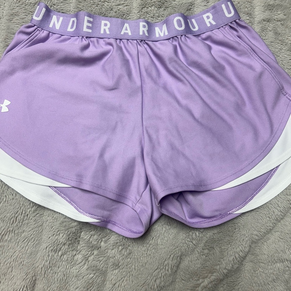 purple under armor shorts, size medium